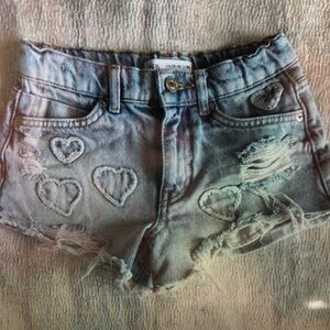 Girls Distressed Heart Denim Shorts - Light Blue